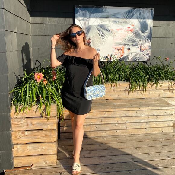 Amanda Uprichard Black Off the Shoulder Mini Dress - Picture 1 of 5